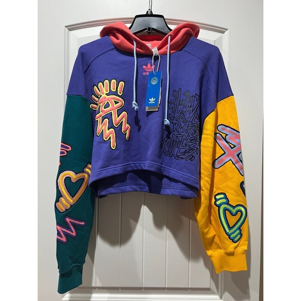 NWT❤️Adidas Women Crop Pullover Hoodie szM - Picture 2 of 11